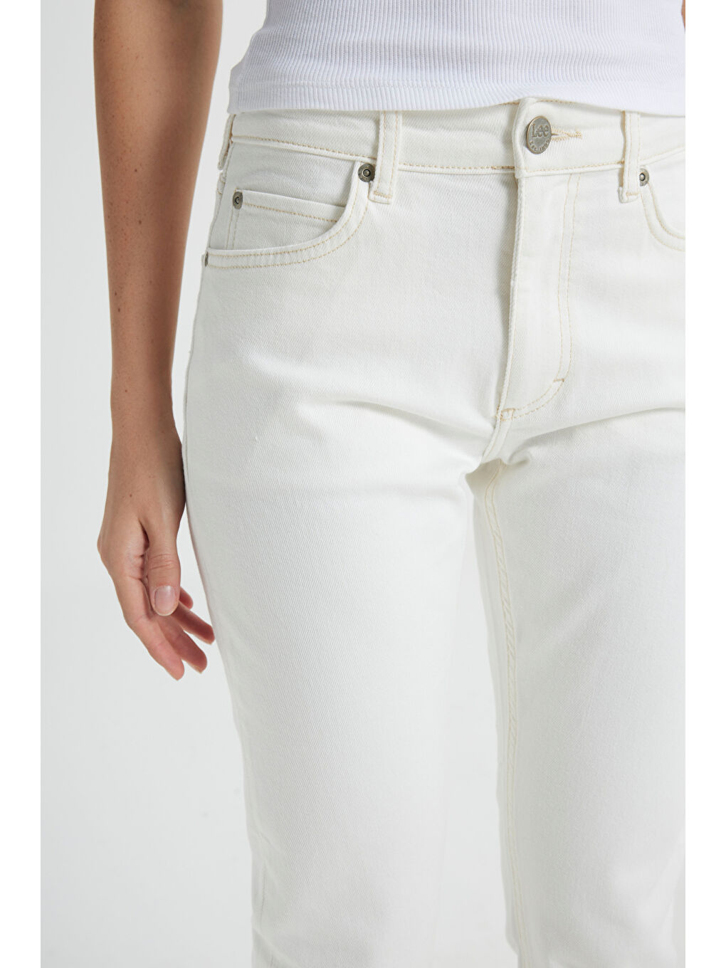 Slim Fit Dar Kesim Normal Bel Dar Paça %100 Pamuk Rider Ekru Jean Jean Pantolon-5