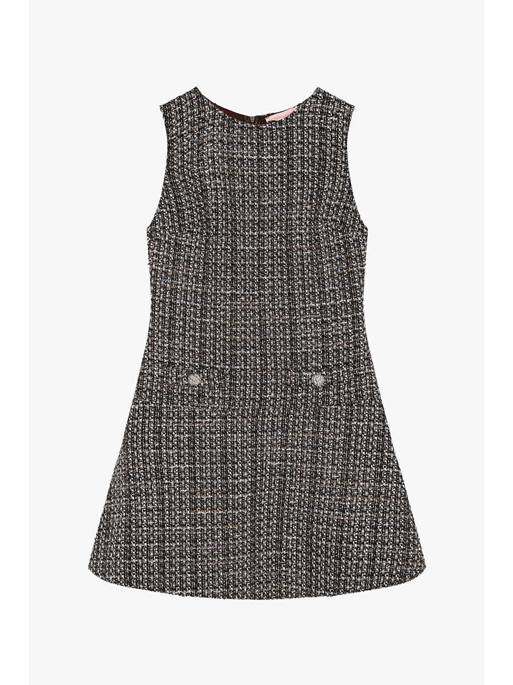 Düğmeli Cep Detaylı Tüvit Mini Elbise Kahverengi