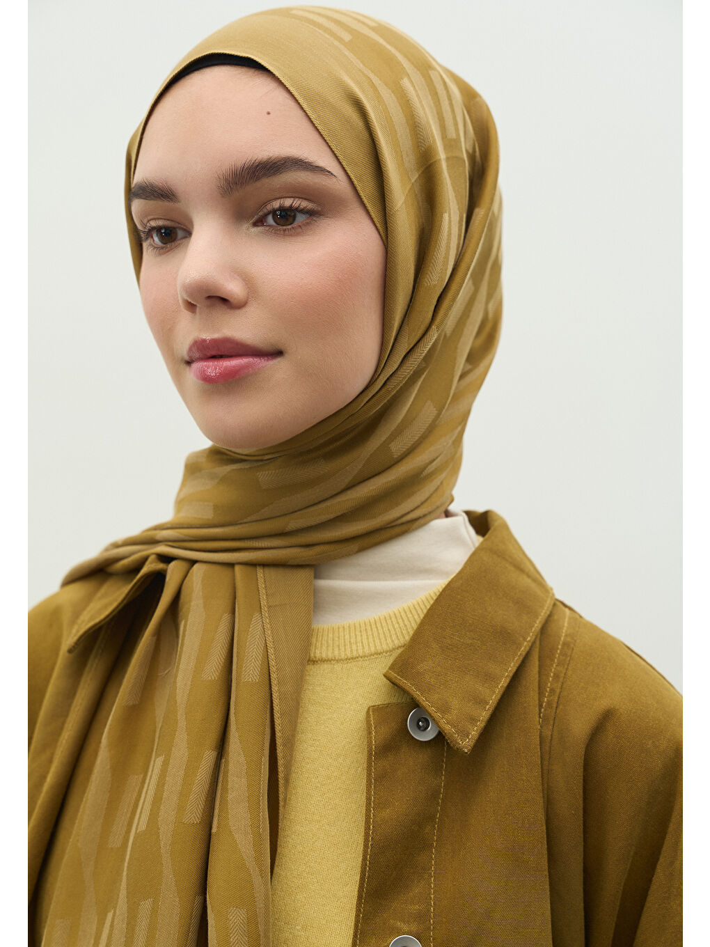 Sarı NARA PAMUK FLOŞ JAKARLI ŞAL SAHRA-1