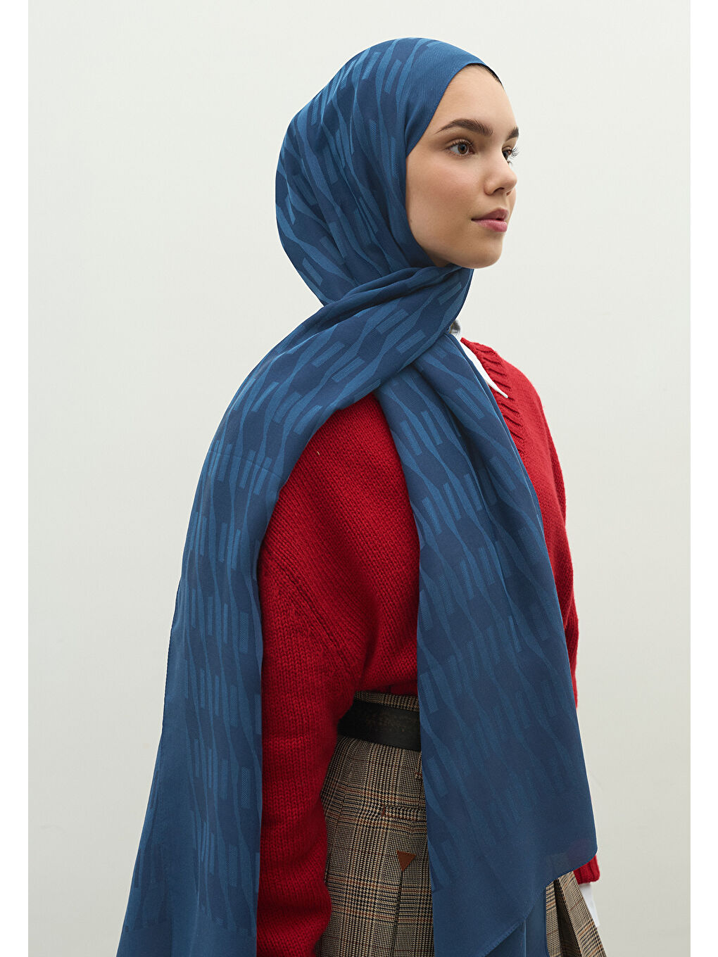 İndigo NARA PAMUK FLOŞ JAKARLI ŞAL İNDİGO