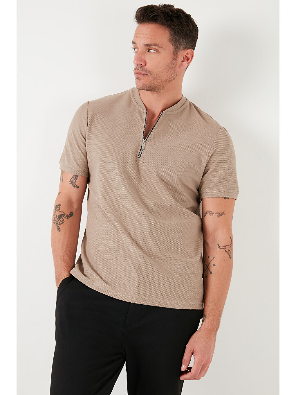 Yeşil Pamuklu Regular Fit Yarım Fermuarlı Kolej Yaka 3'lü Paket Tişört 5902653S3-2