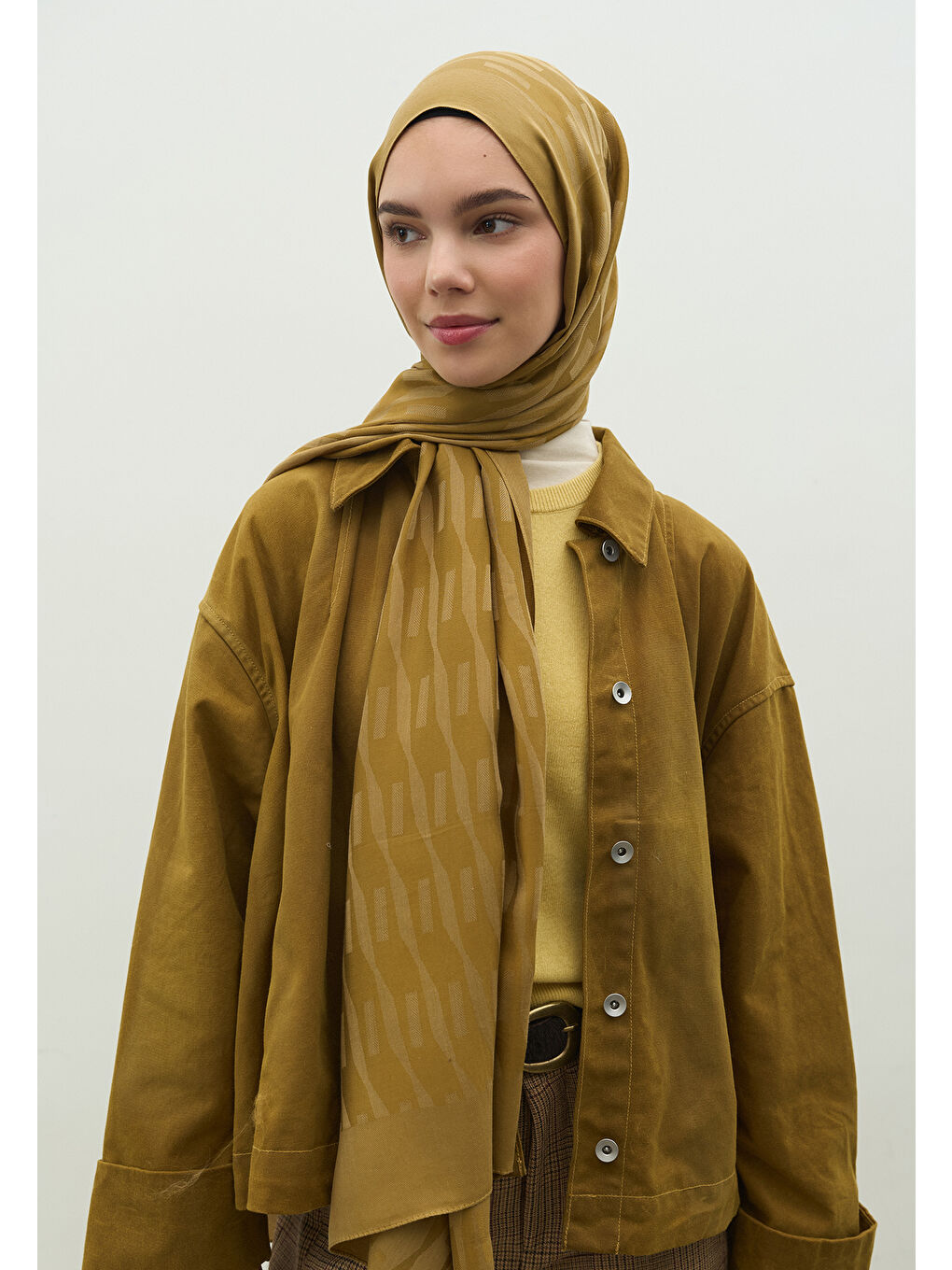 Sarı NARA PAMUK FLOŞ JAKARLI ŞAL SAHRA-2