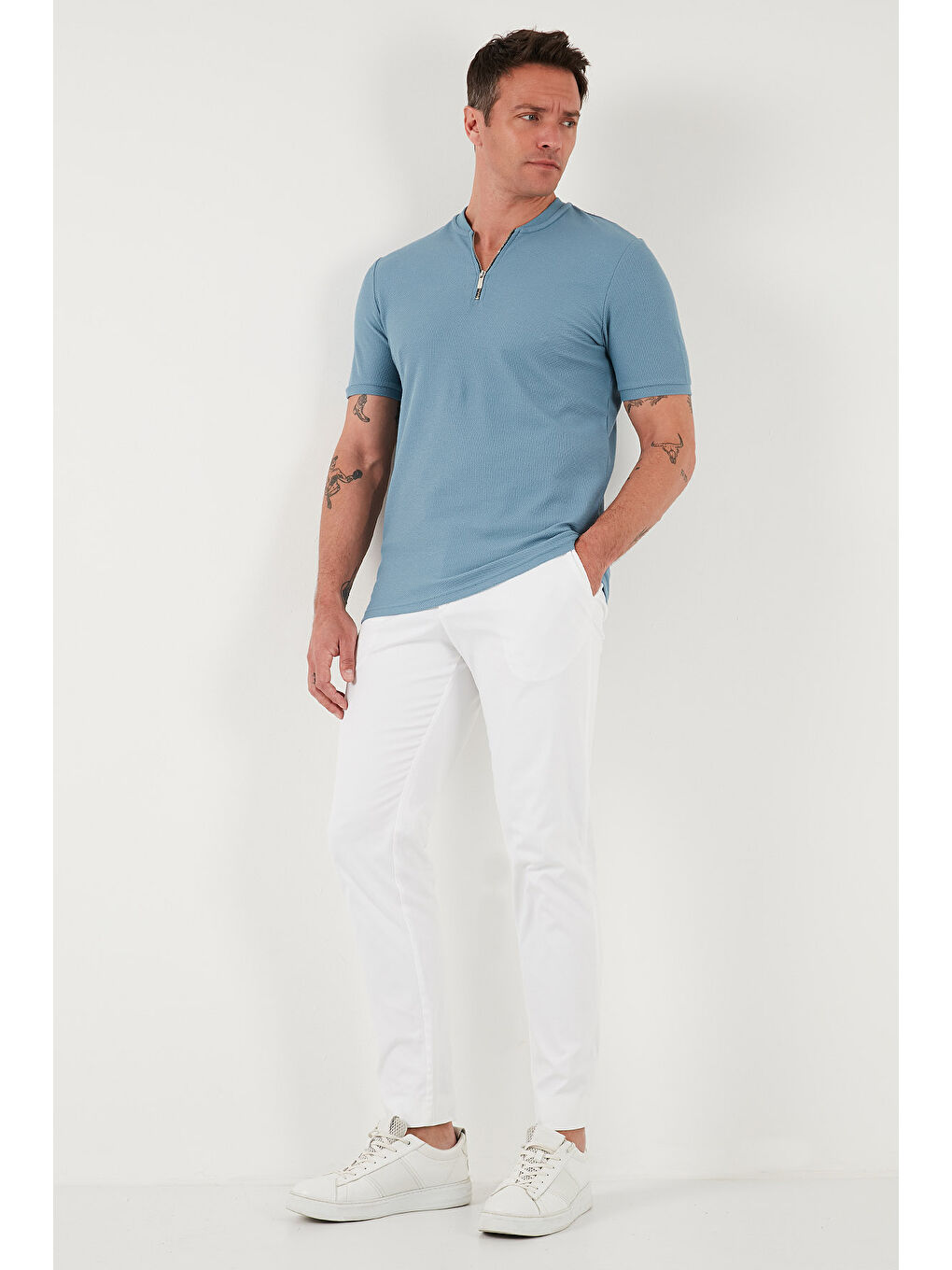 Yeşil Pamuklu Regular Fit Yarım Fermuarlı Kolej Yaka 3'lü Paket Tişört 5902653S3-4