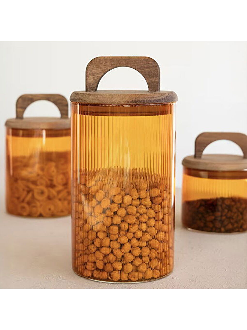 Sarı Akasya Kulplu Cam Kavanoz - Amber - 1 lt-2