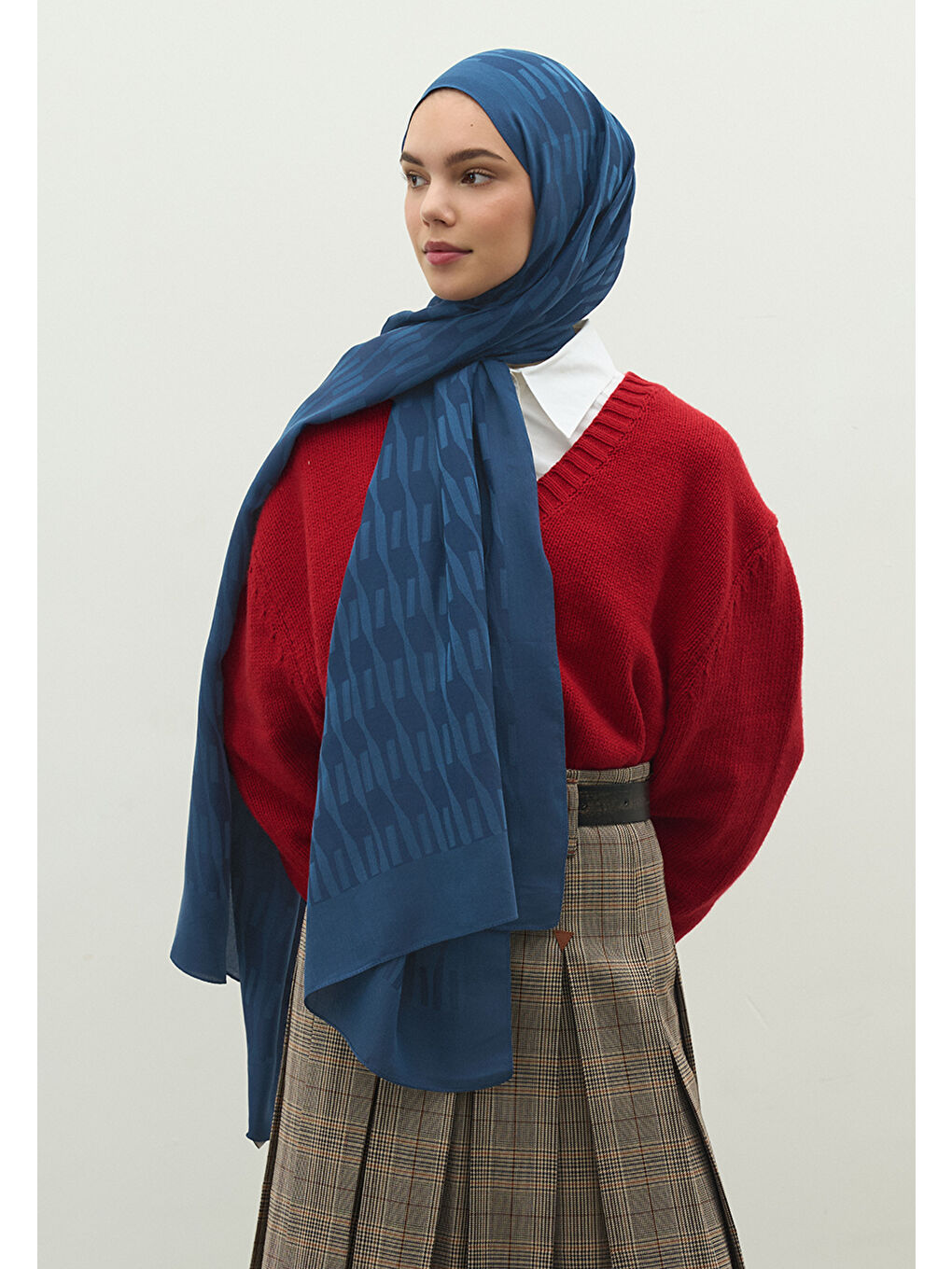 İndigo NARA PAMUK FLOŞ JAKARLI ŞAL İNDİGO-1