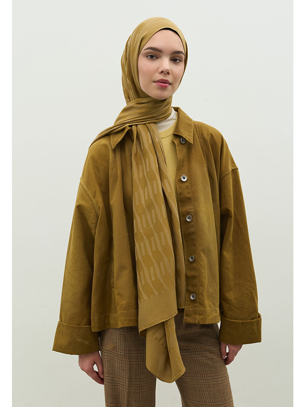 Sarı NARA PAMUK FLOŞ JAKARLI ŞAL SAHRA-3