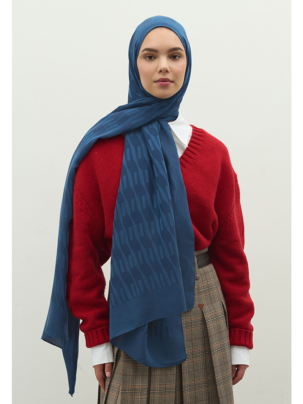 İndigo NARA PAMUK FLOŞ JAKARLI ŞAL İNDİGO-2