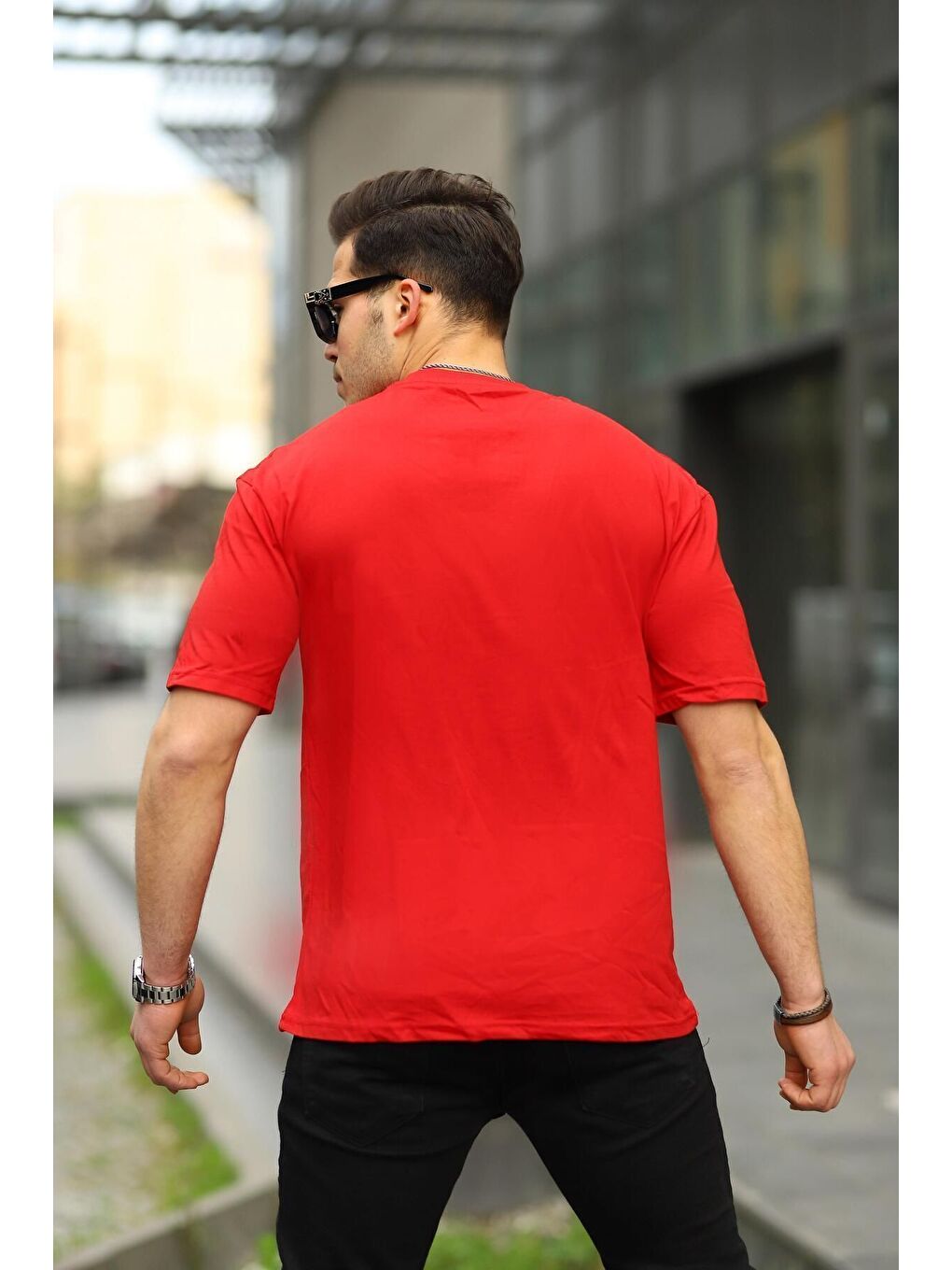 Kırmızı Erkek Oversize Baskısız Tişört-2