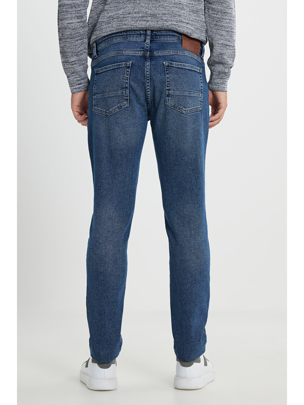Erkek İndigo Pamuklu Esnek Slim Fit Dar Kesim 5 Cep Jean Denim Pantolon-4