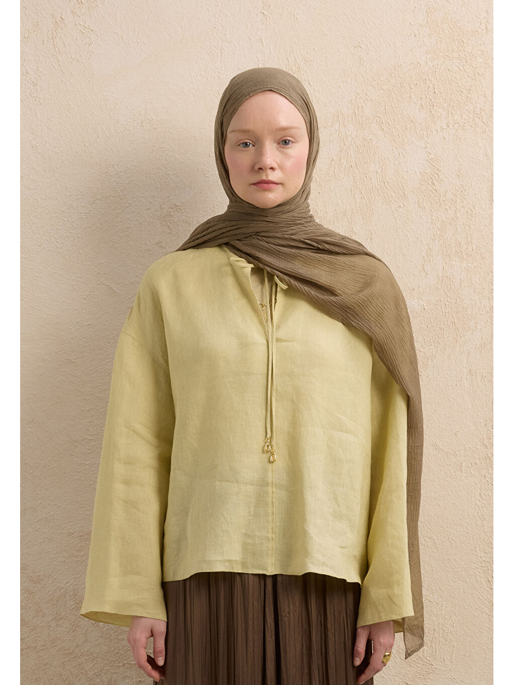 Bej Modal Damalı Şal Vizon-1