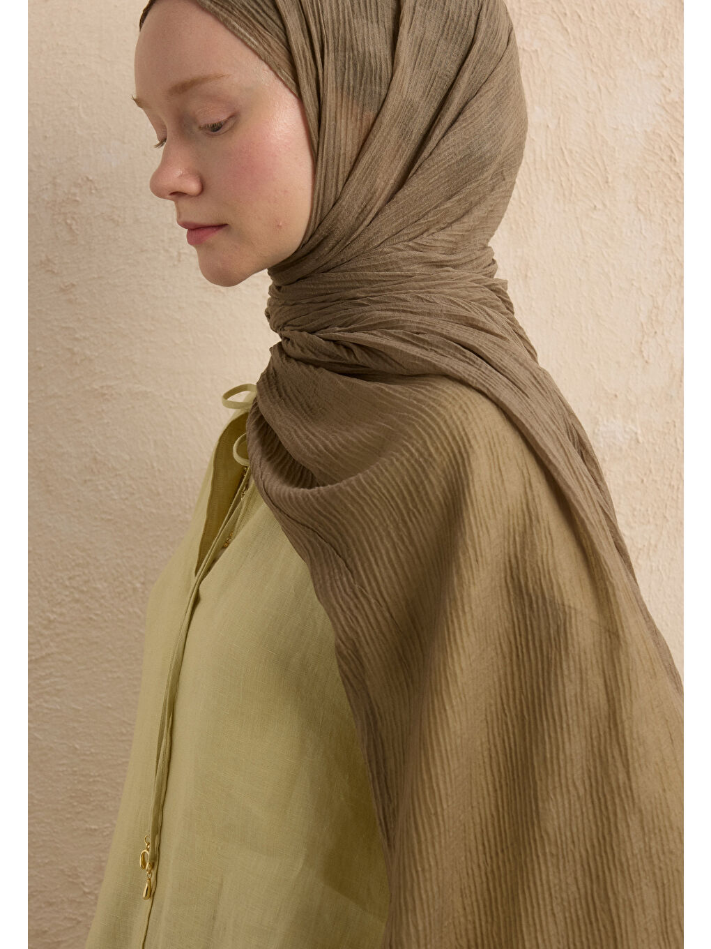 Bej Modal Damalı Şal Vizon-2