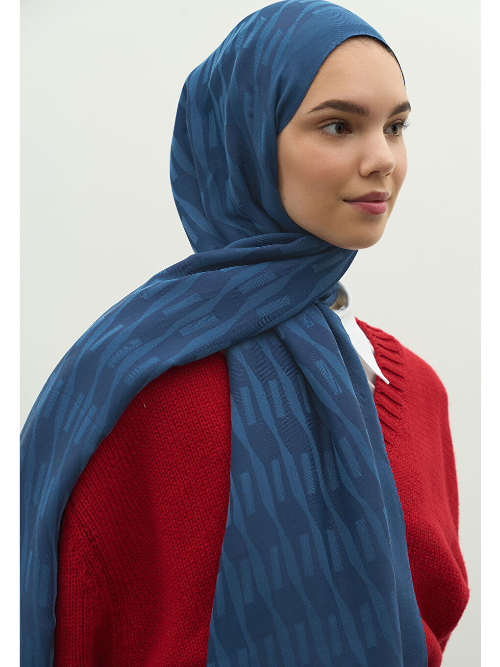 İndigo NARA PAMUK FLOŞ JAKARLI ŞAL İNDİGO-3