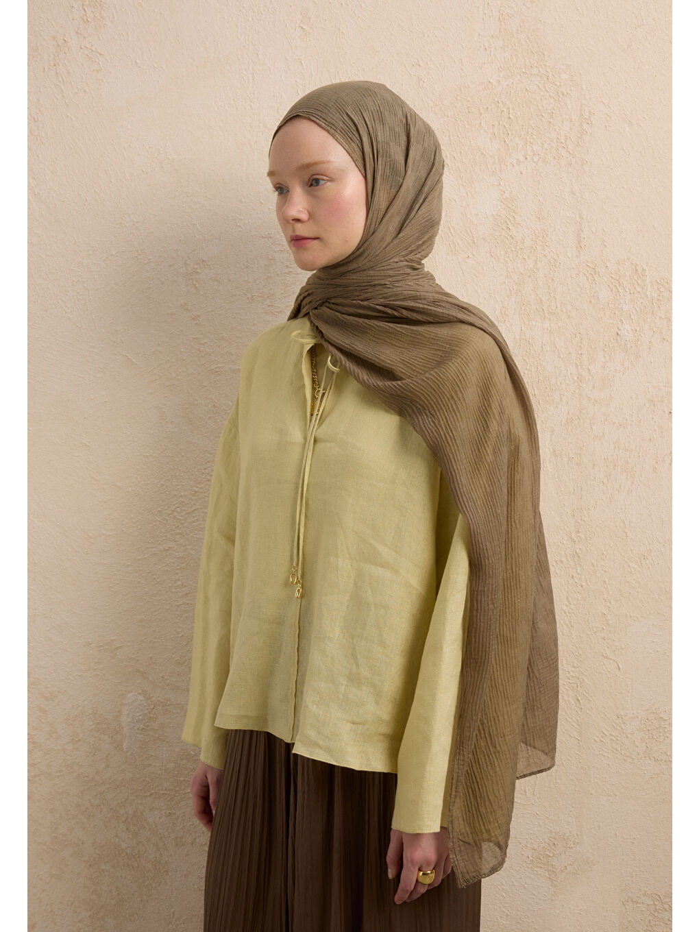 Bej Modal Damalı Şal Vizon-3