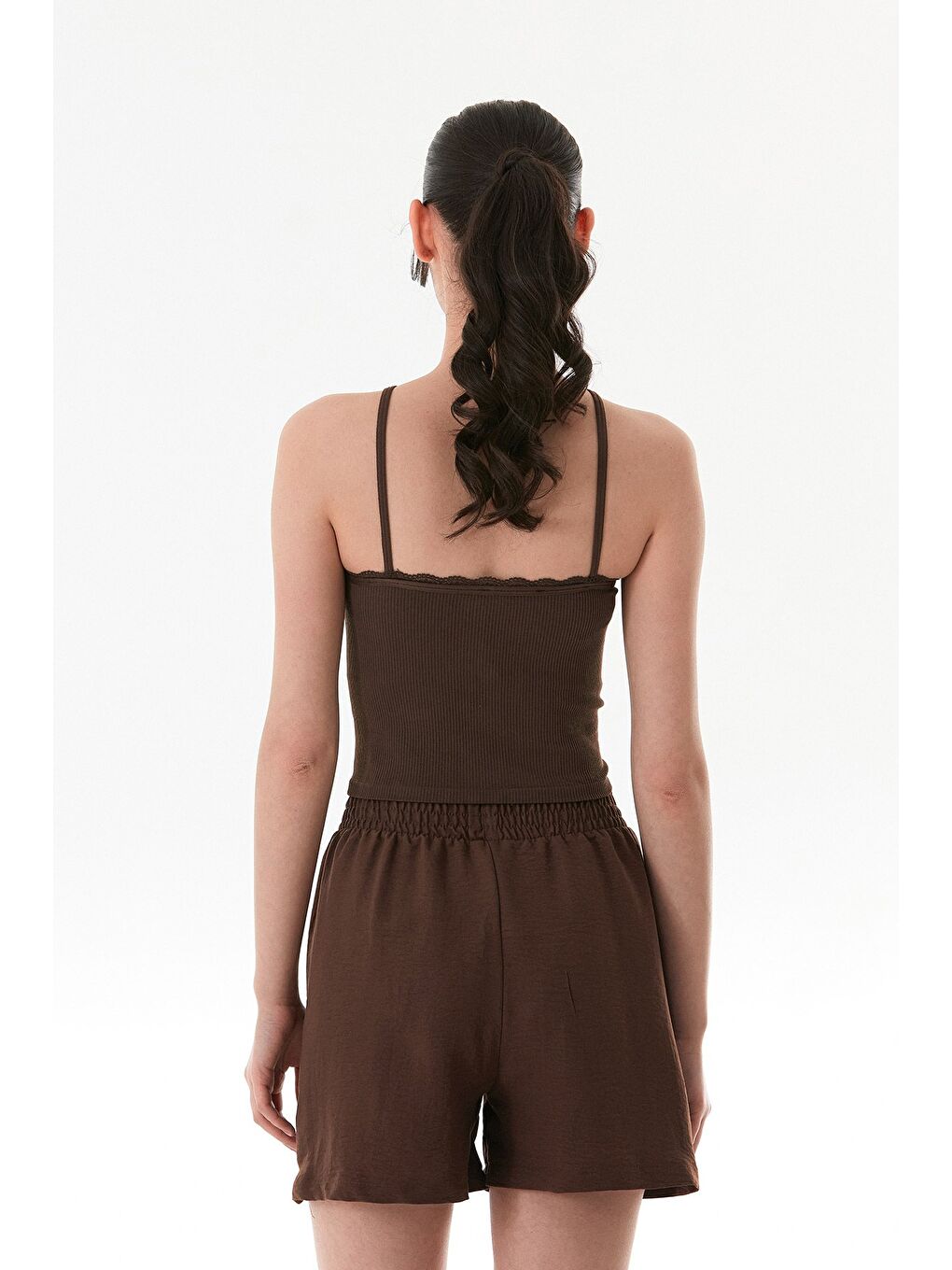 Kahverengi Fitilli Çapraz Askılı Crop Body-1