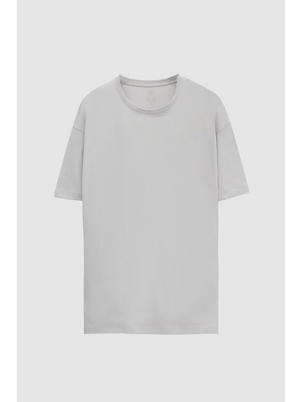 Oversize Gri Bisiklet Yaka %100 Pamuk Tişört-4