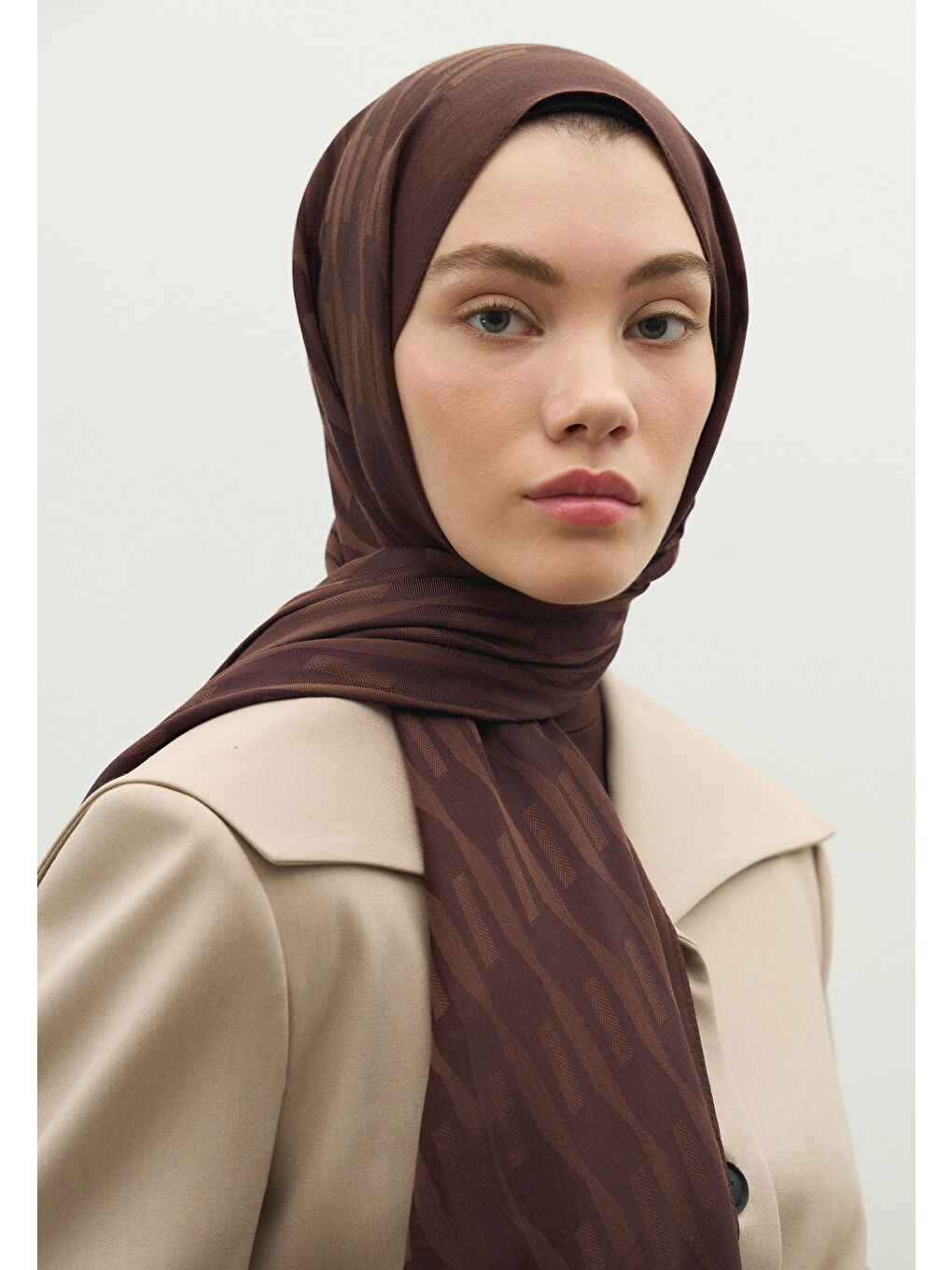 Kahverengi NARA PAMUK FLOŞ JAKARLI ŞAL ÇİKOLATA KAHVE-1