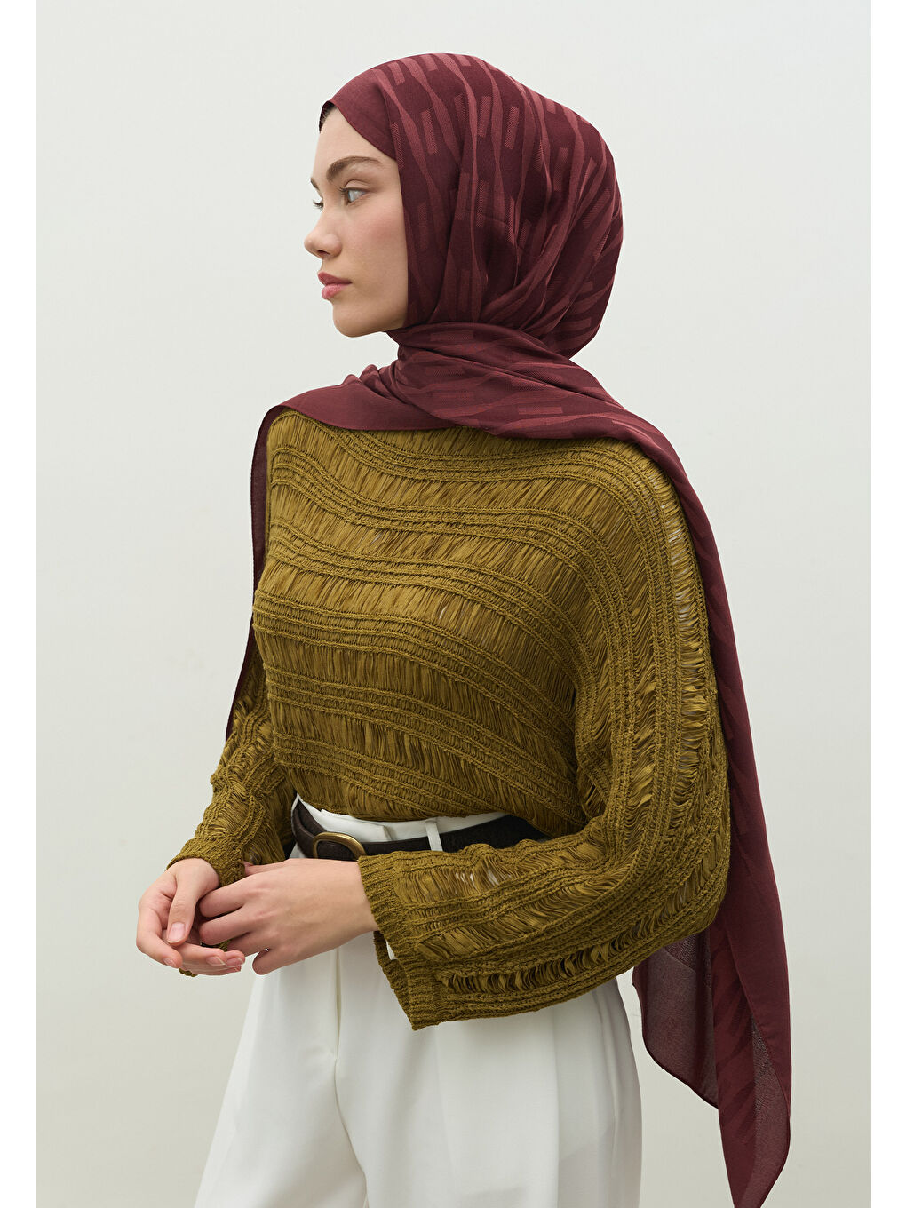 Mor NARA PAMUK FLOŞ JAKARLI ŞAL ERİK ÇÜRÜĞÜ