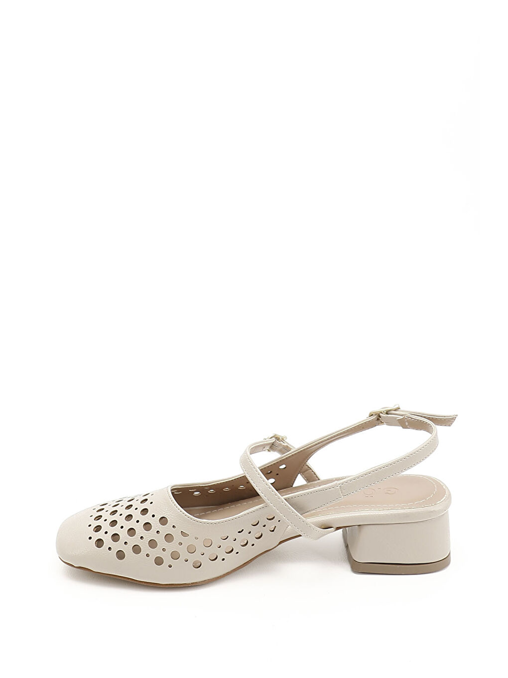 Bej Kadın TEN Kısa Kalın Topuklu Arkası Açık Ayakkabı-2