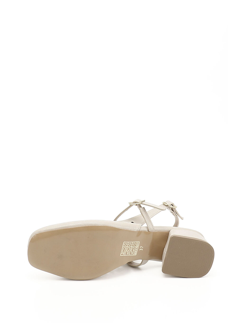 Bej Kadın TEN Kısa Kalın Topuklu Arkası Açık Ayakkabı-3