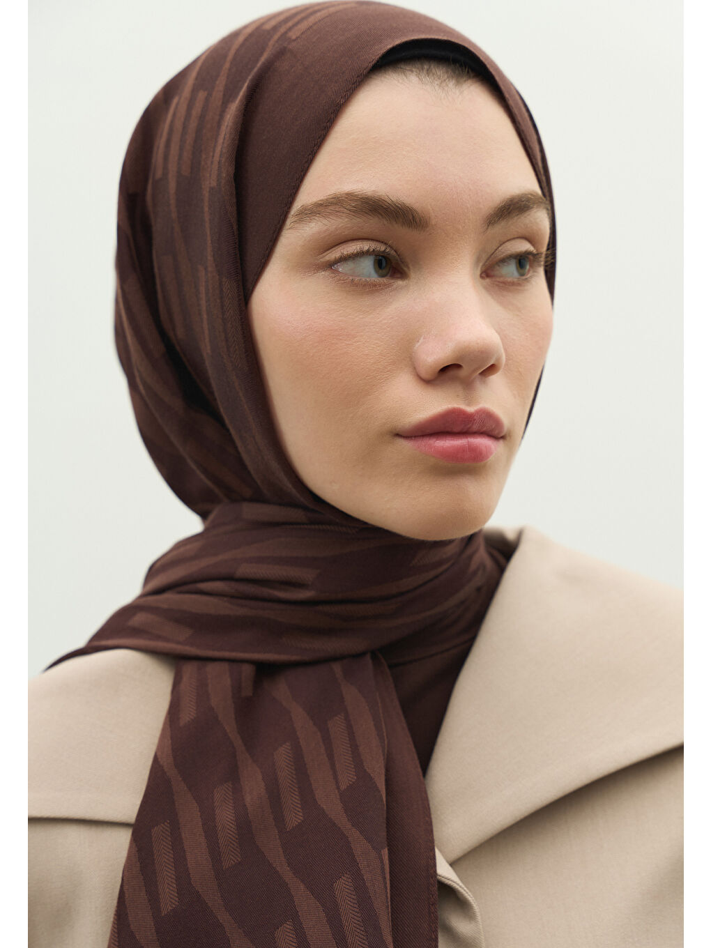 Kahverengi NARA PAMUK FLOŞ JAKARLI ŞAL ÇİKOLATA KAHVE-3