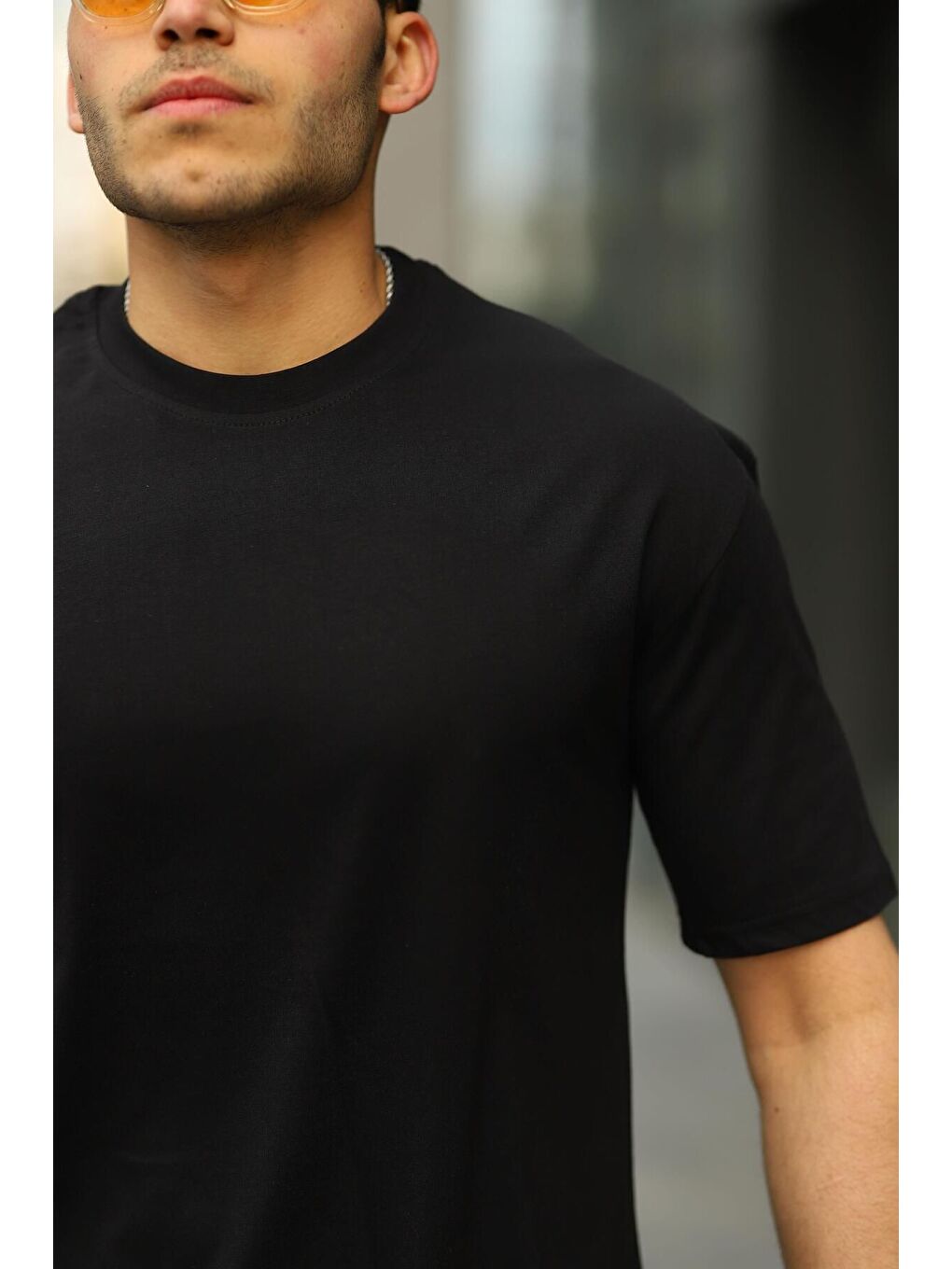 Siyah Erkek Oversize Baskısız Tişört-1