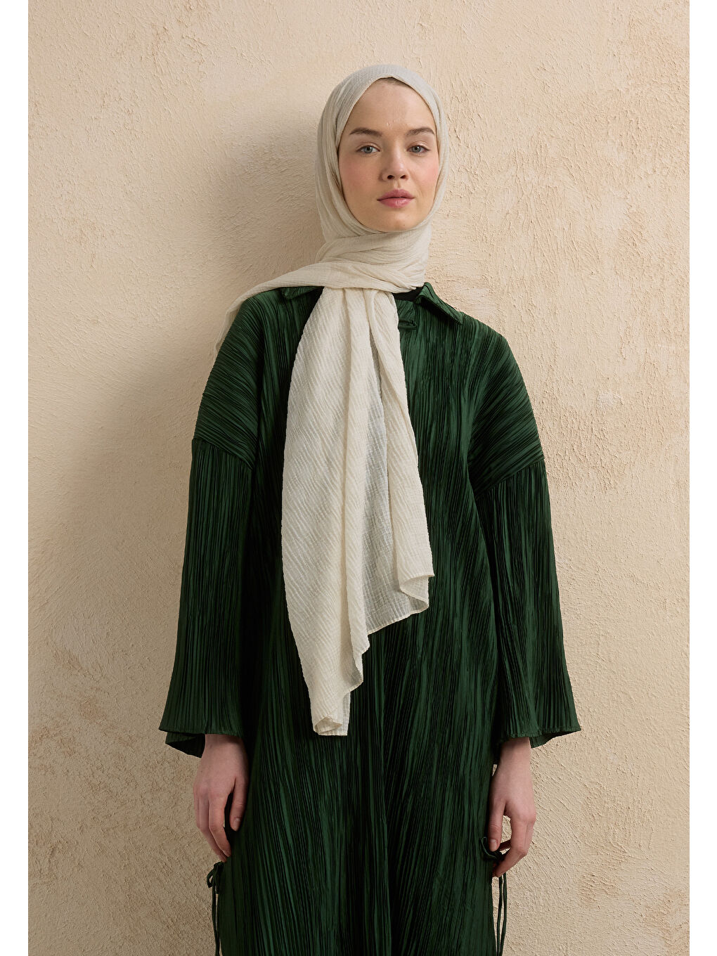 Ekru Modal Damalı Şal Fildişi