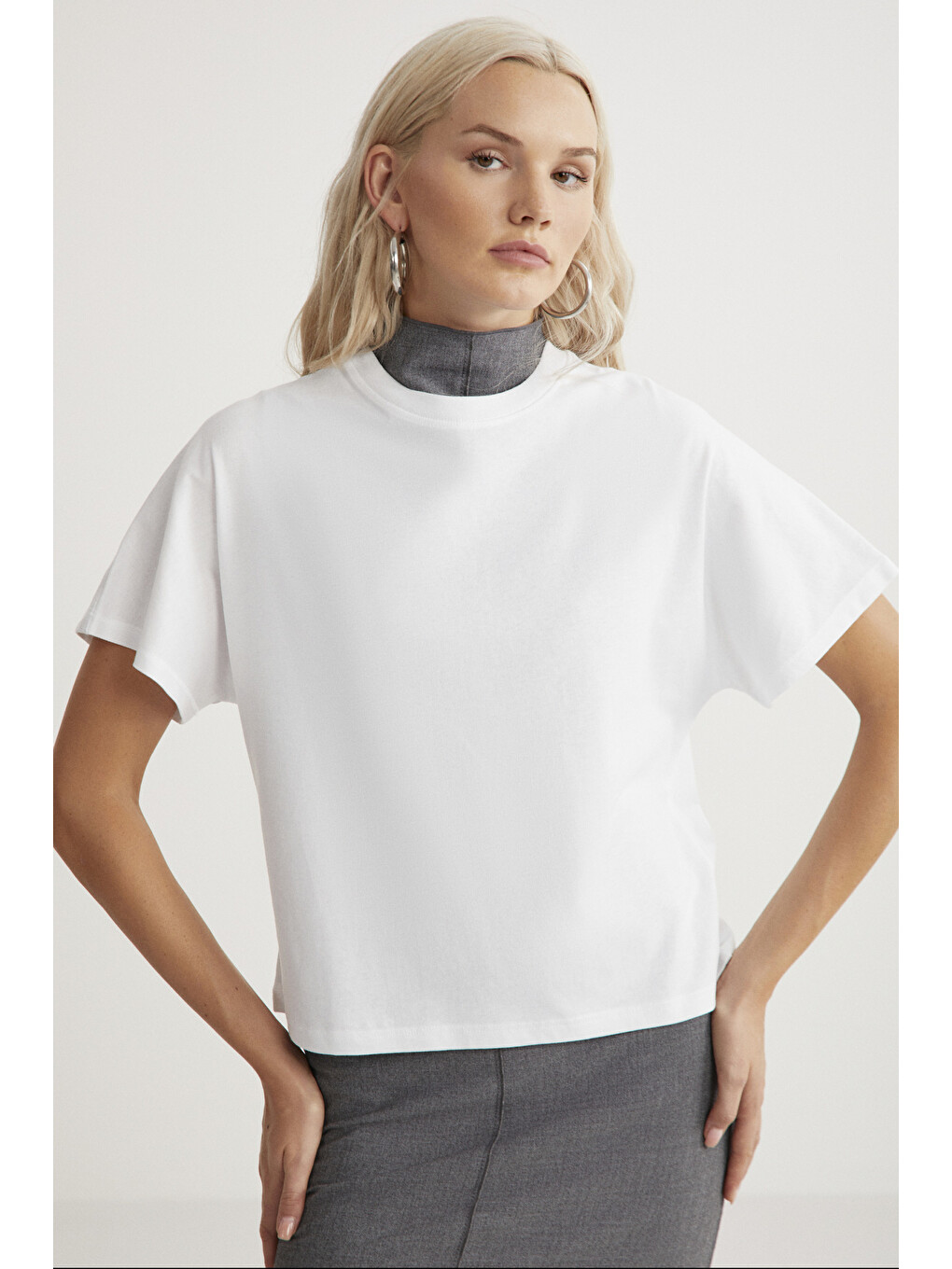 Beyaz LOTTIE Kadın %100 Organik Pamuklu Regular Kalıp Bisiklet Yaka Basic Kısa Kollu BEYAZ T-Shirt