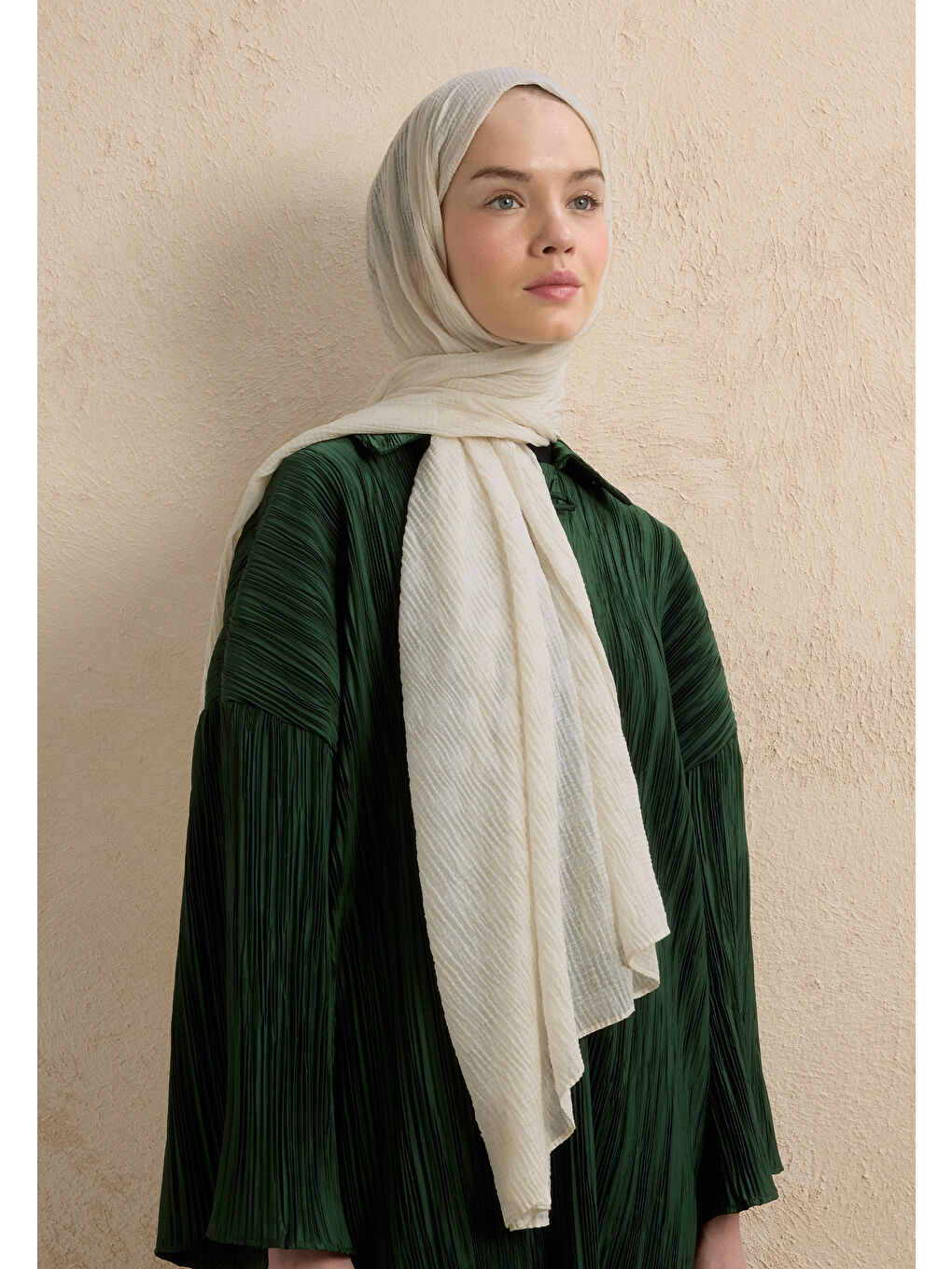 Ekru Modal Damalı Şal Fildişi-1