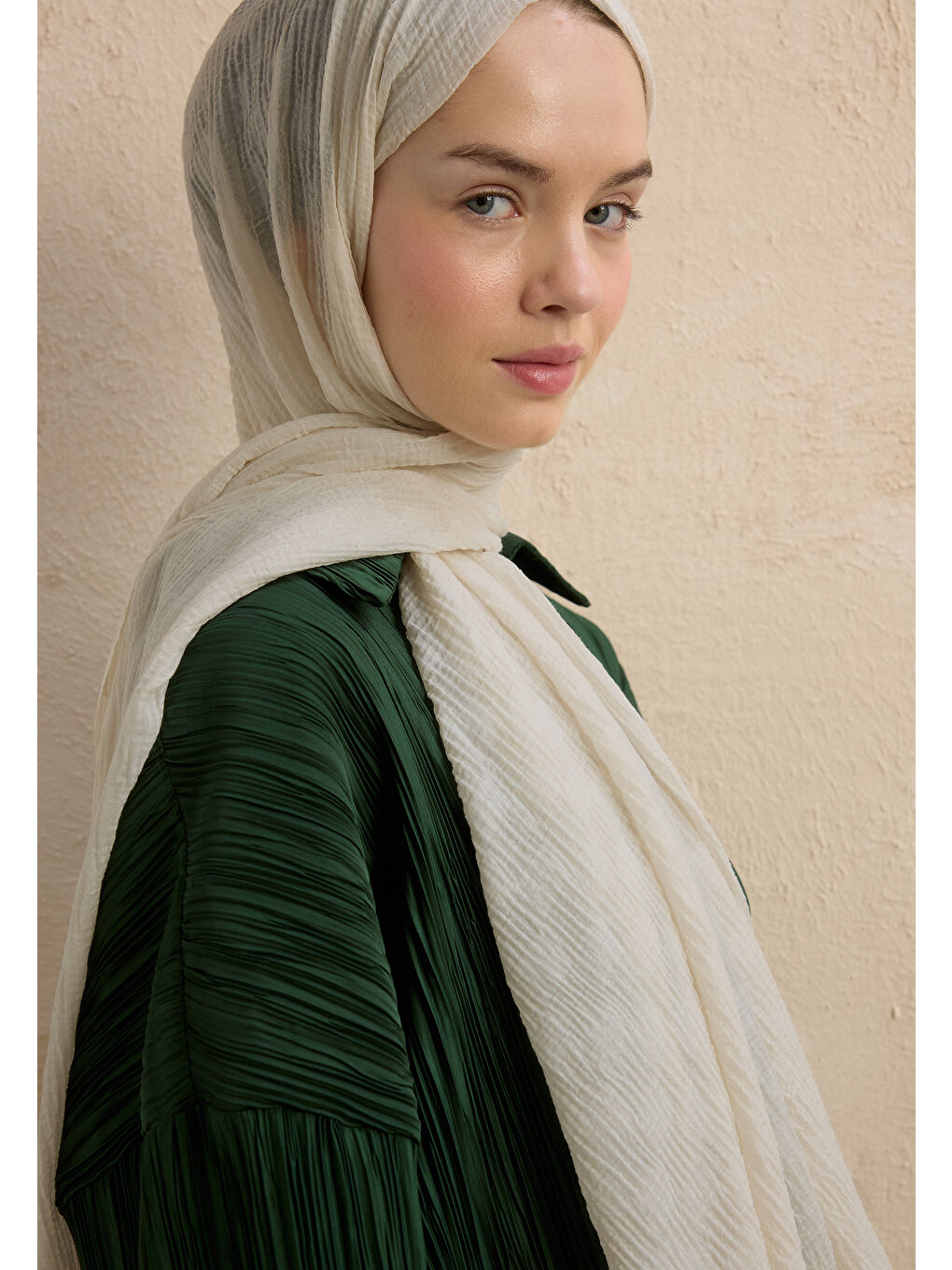 Ekru Modal Damalı Şal Fildişi-2