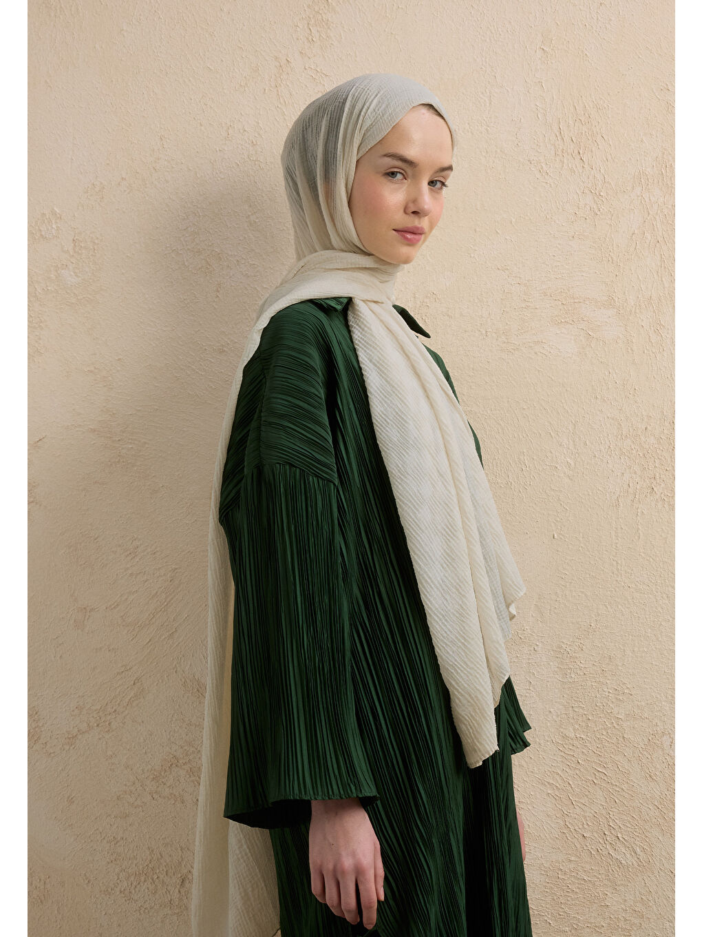 Ekru Modal Damalı Şal Fildişi-3