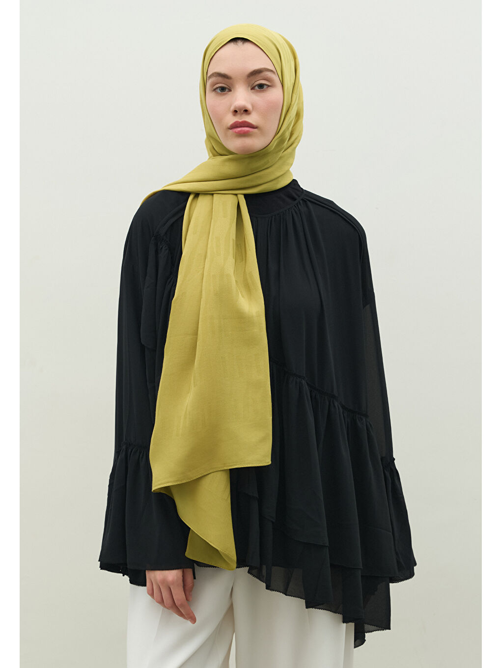 Sarı NARA PAMUK FLOŞ JAKARLI ŞAL TATLI SARI-2