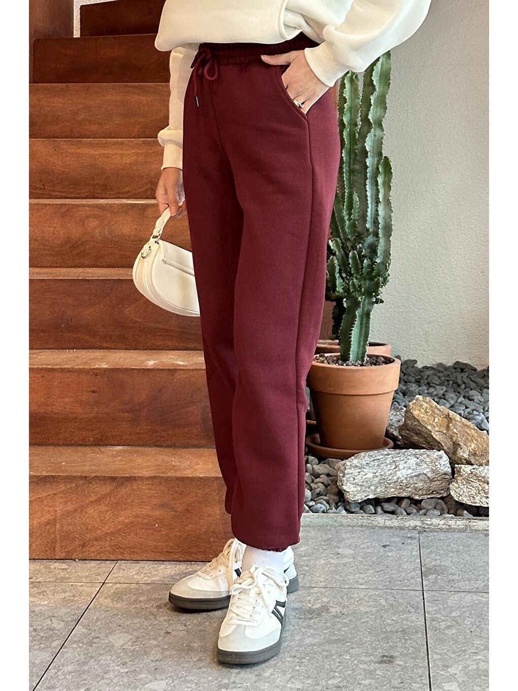 Üç İplik Şardonlu  Eşofman Altı Bordo-1