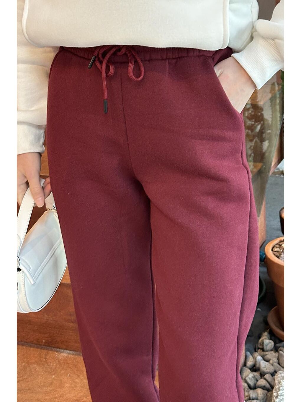 Üç İplik Şardonlu  Eşofman Altı Bordo-2