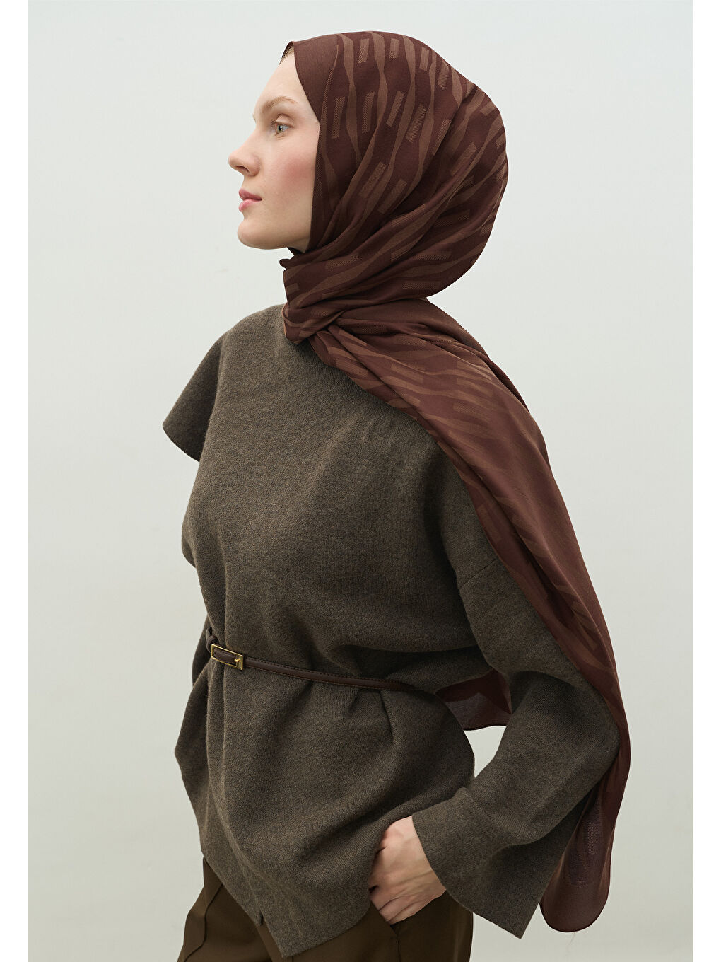 Kahverengi NARA PAMUK FLOŞ JAKARLI ŞAL AĞAÇ KABUĞU