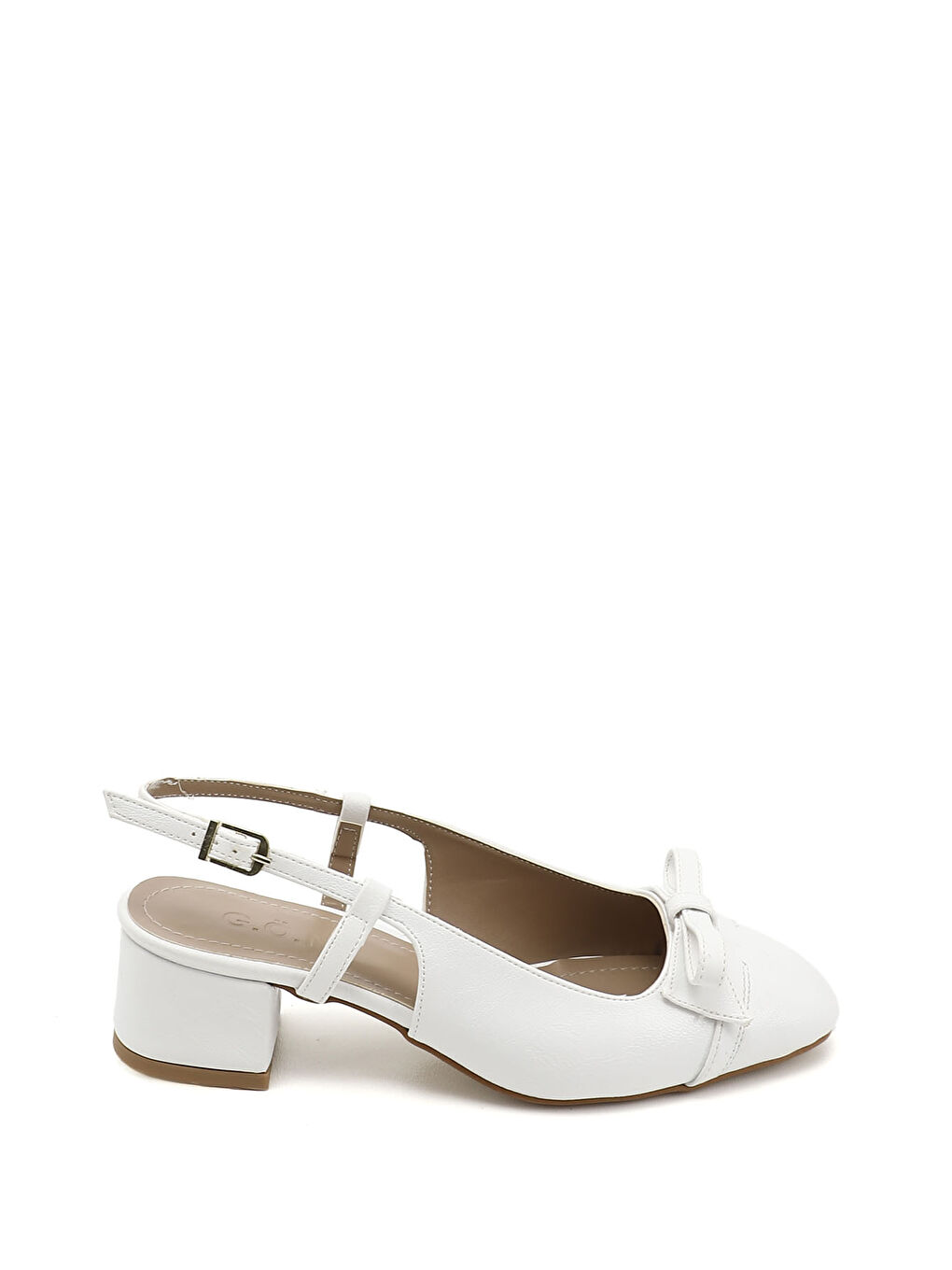 Beyaz Kadın BEYAZ-AÇIK GRİ Fiyonklu Kısa Kalın Topuklu Arkası Açık Ayakkabı