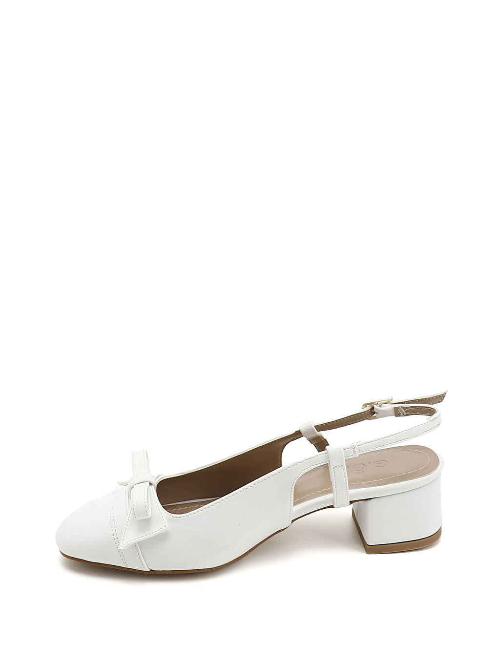 Beyaz Kadın BEYAZ-AÇIK GRİ Fiyonklu Kısa Kalın Topuklu Arkası Açık Ayakkabı-2