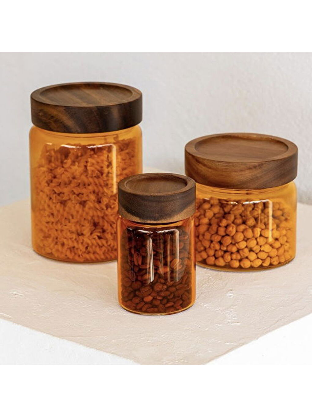Sarı Akasya Yuvarlak Cam Kavanoz - Amber - 500 ml-1