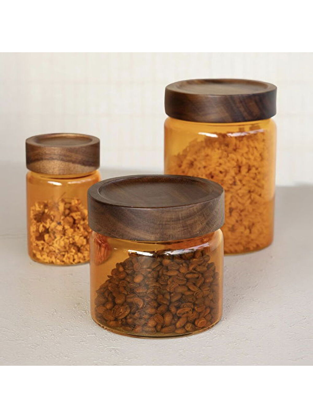 Sarı Akasya Yuvarlak Cam Kavanoz - Amber - 500 ml-4