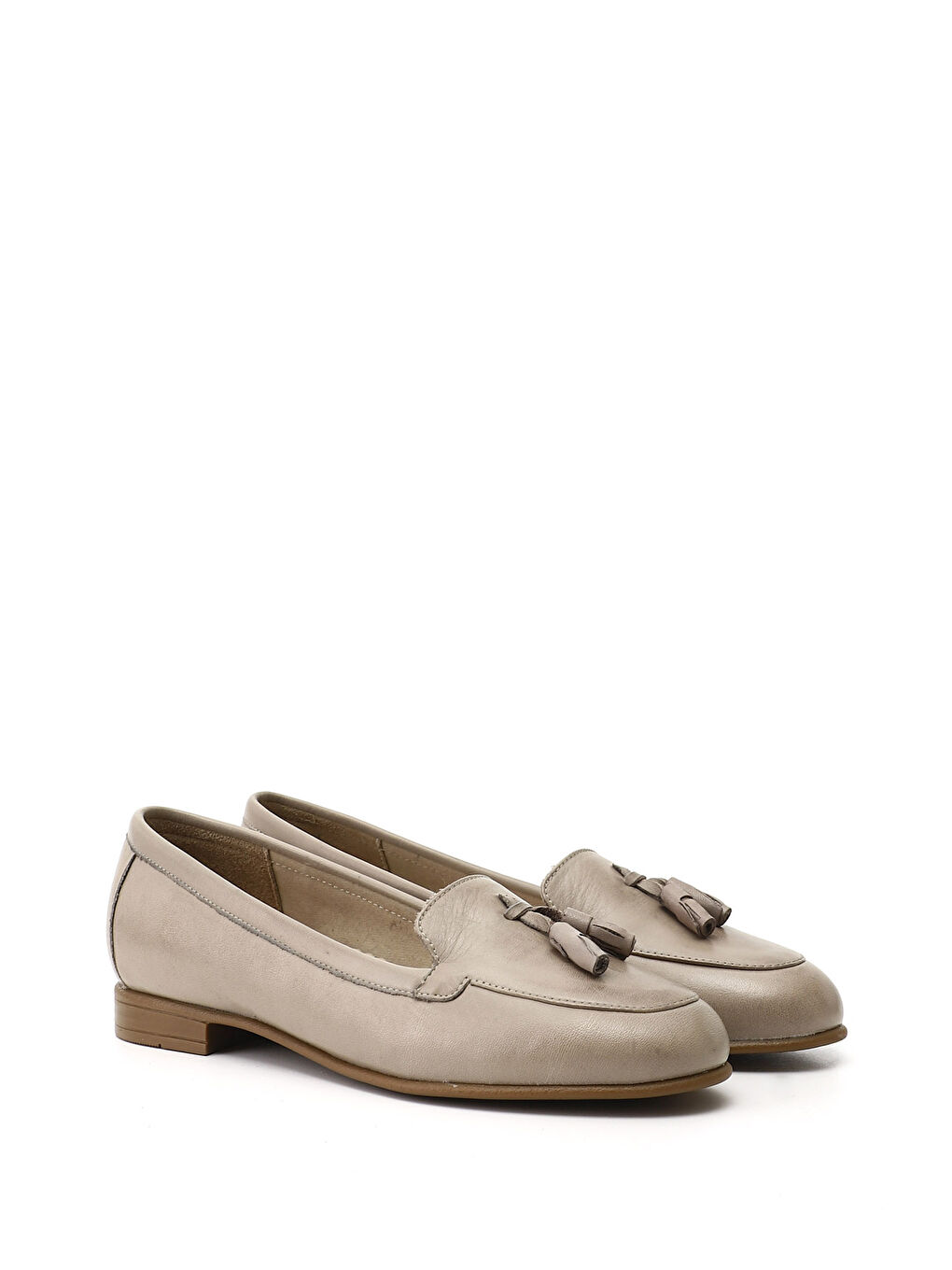 Bej Kadın AÇIK BEJ Hakiki Deri Püsküllü Babet-1