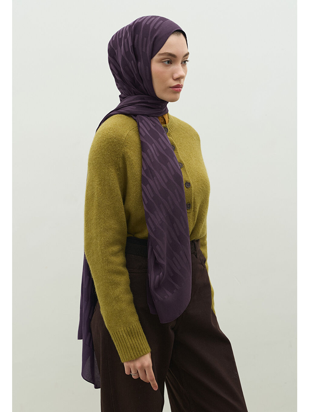 Mor NARA PAMUK FLOŞ JAKARLI ŞAL PATLICAN MORU