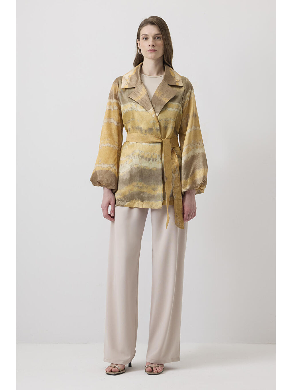 Sarı Jakarlı Kruvaze Ceket