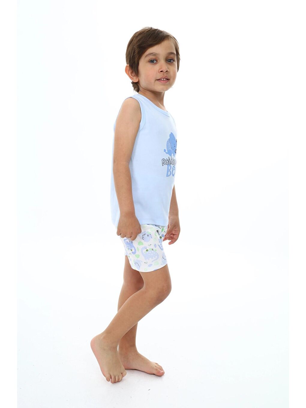 Mavi Dinazor Baskılı Şortlu Erkek Bebek Pijama Takım 54219-1