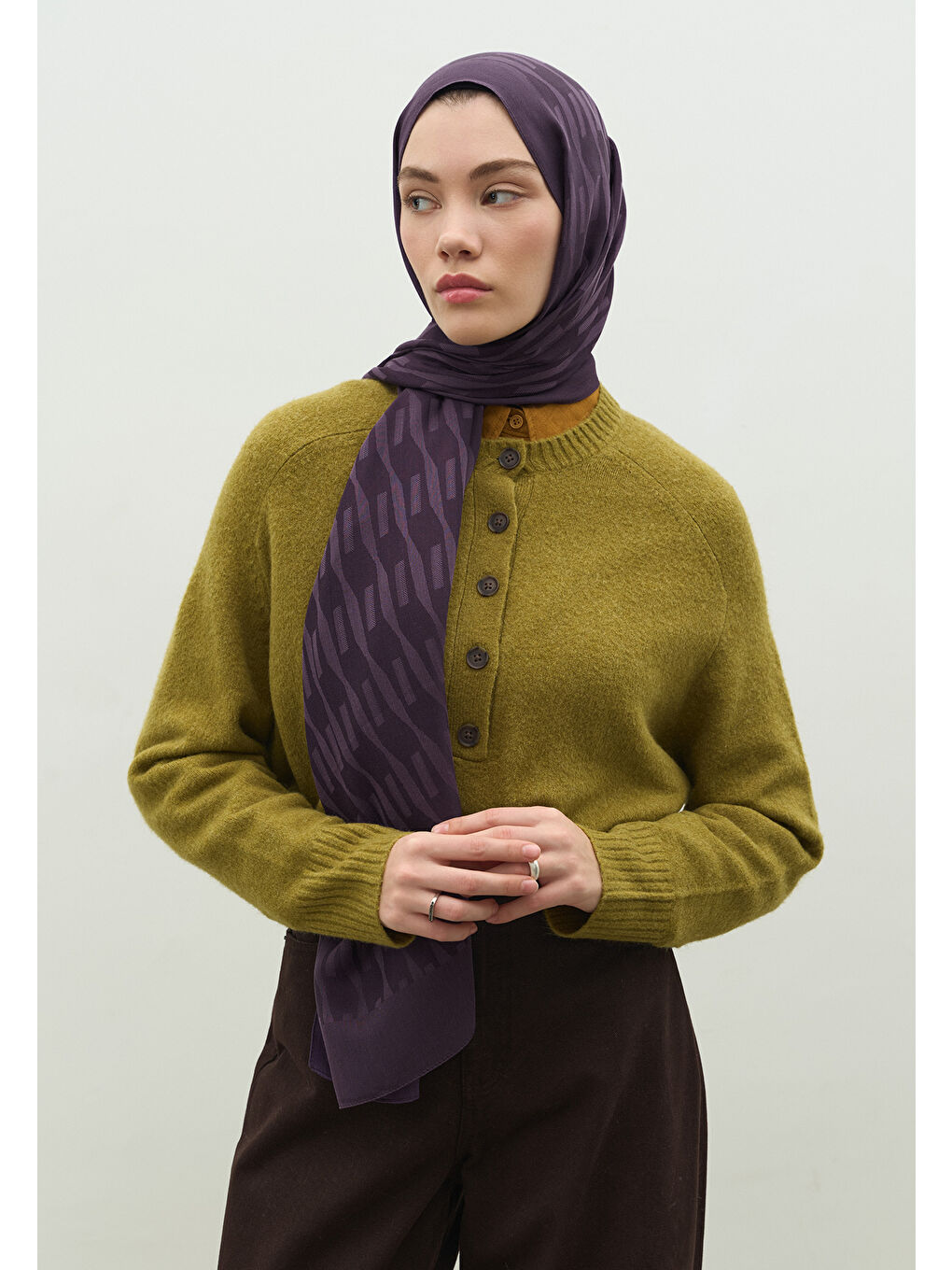 Mor NARA PAMUK FLOŞ JAKARLI ŞAL PATLICAN MORU-1