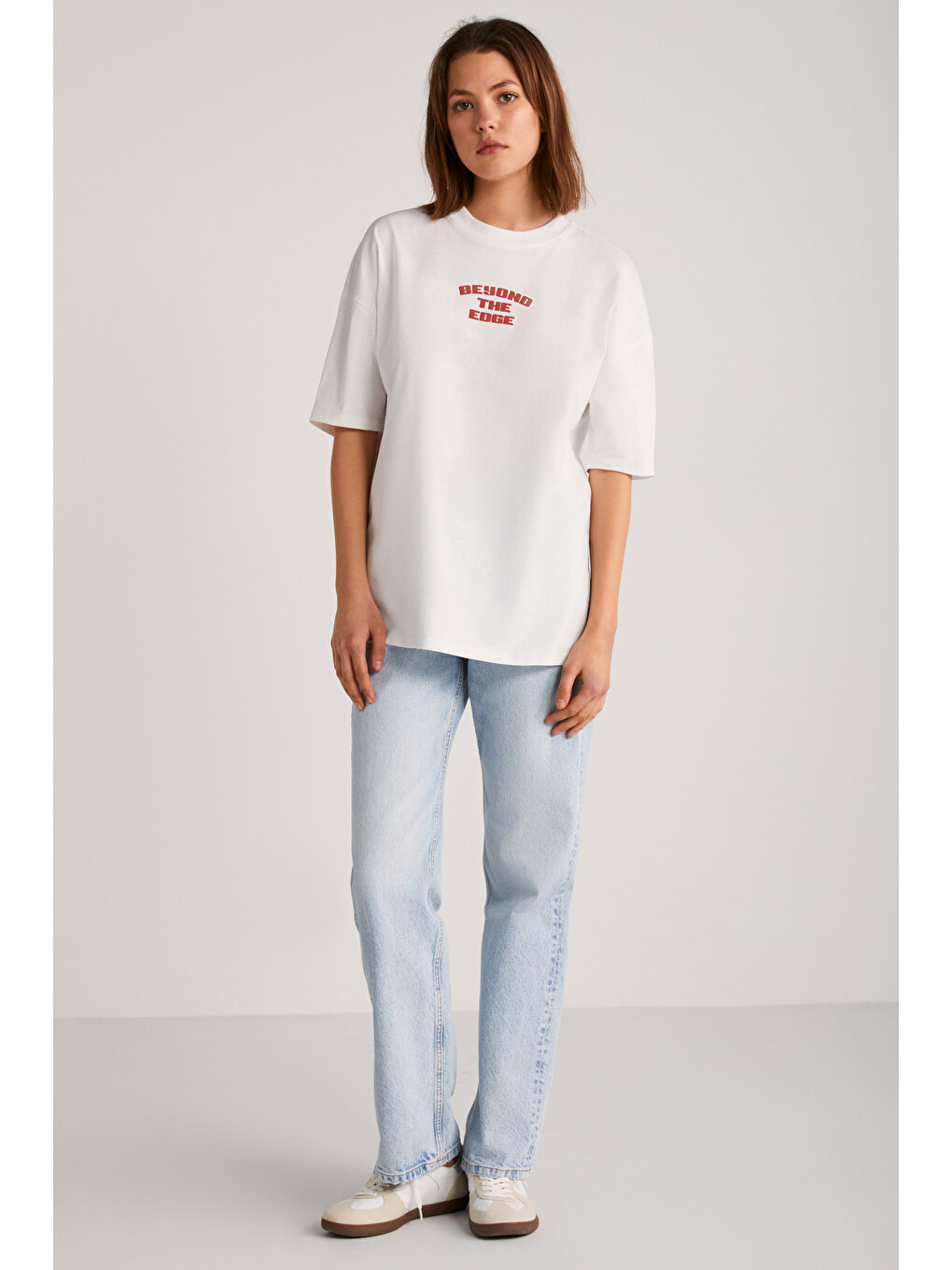 Lila ARCADIA Kadın %100 Pamuk Arka ve Önü Yazi Detaylı Baskılı Slim EKRU-KIRMIZI T-Shirt-2