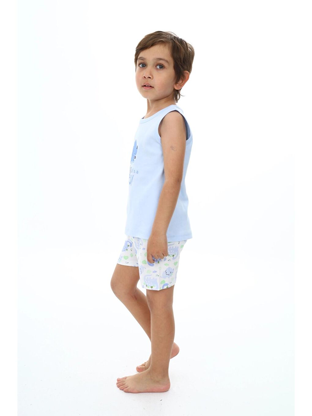 Mavi Dinazor Baskılı Şortlu Erkek Bebek Pijama Takım 54219-2