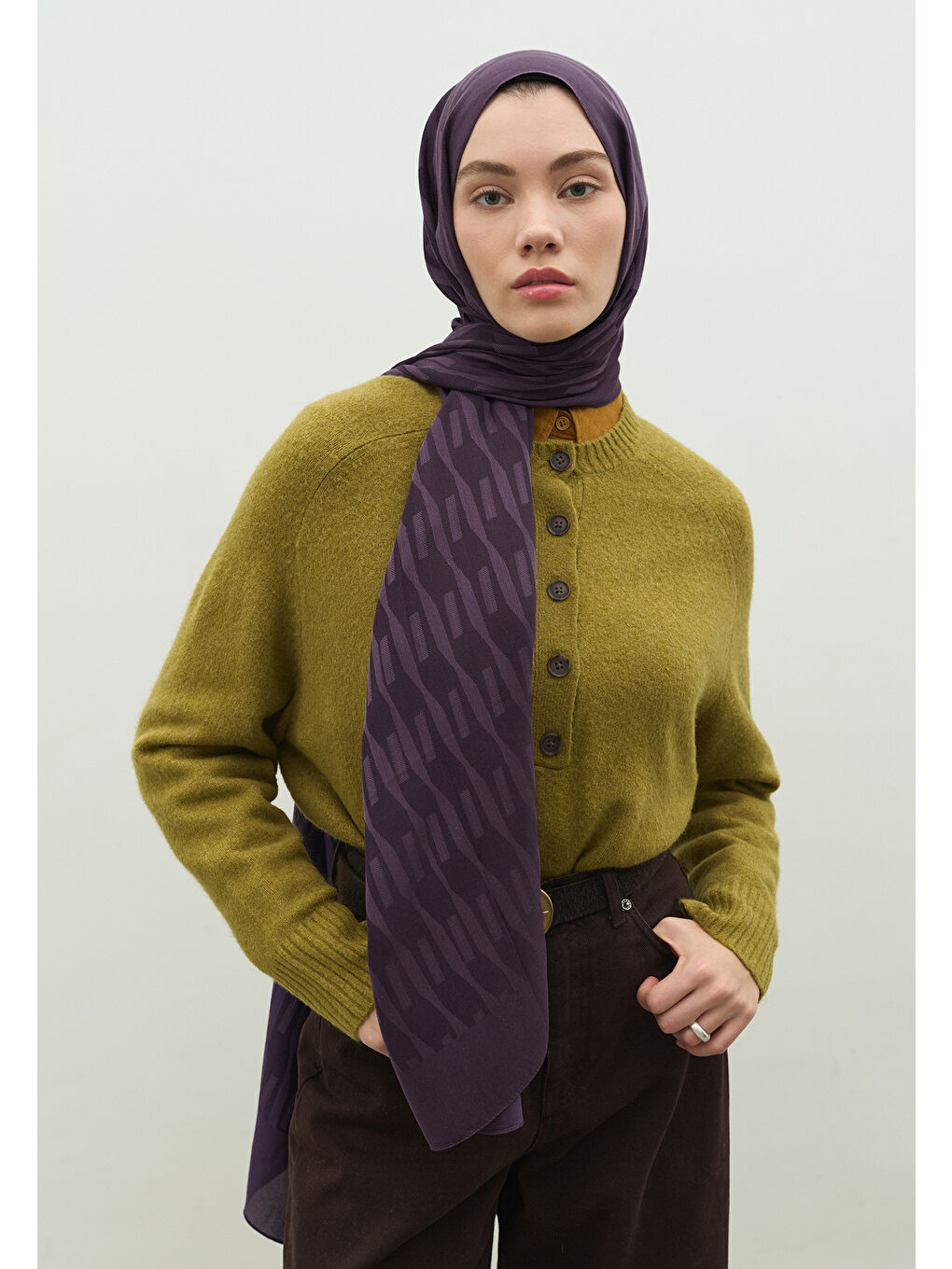 Mor NARA PAMUK FLOŞ JAKARLI ŞAL PATLICAN MORU-2