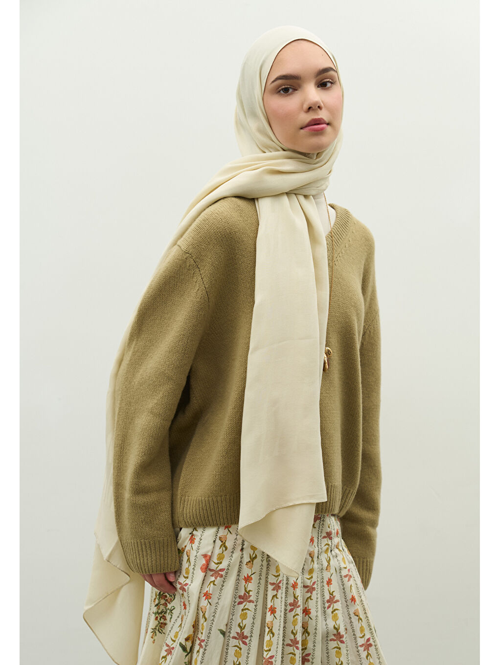 Bej NARA PAMUK FLOŞ JAKARLI ŞAL BEJ