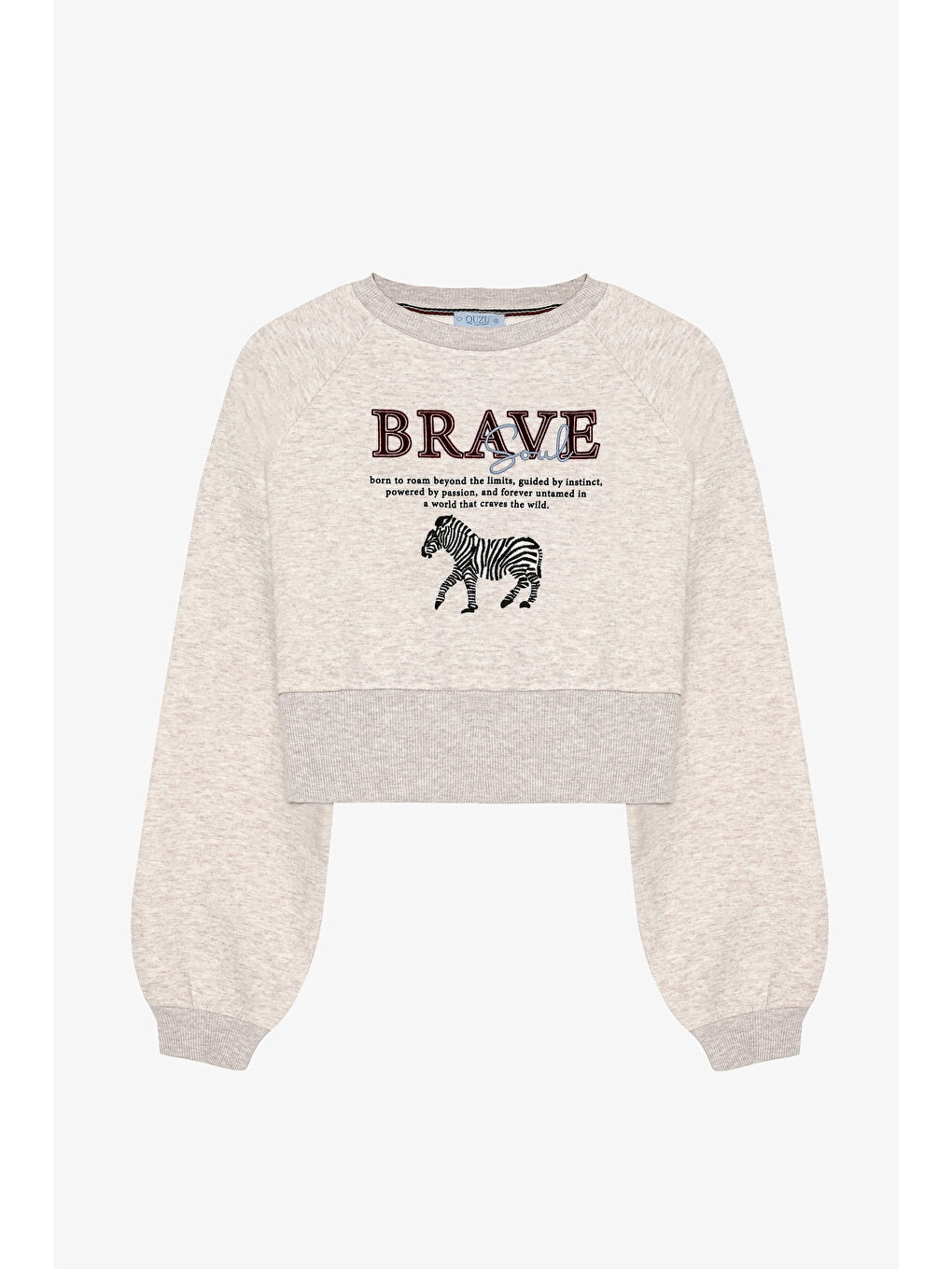 Zebra Nakışlı Sırtı Fermuarlı Sweatshirt Bej