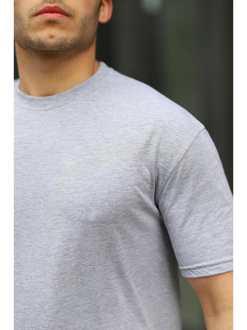Gri Erkek Oversize Baskısız Tişört-1
