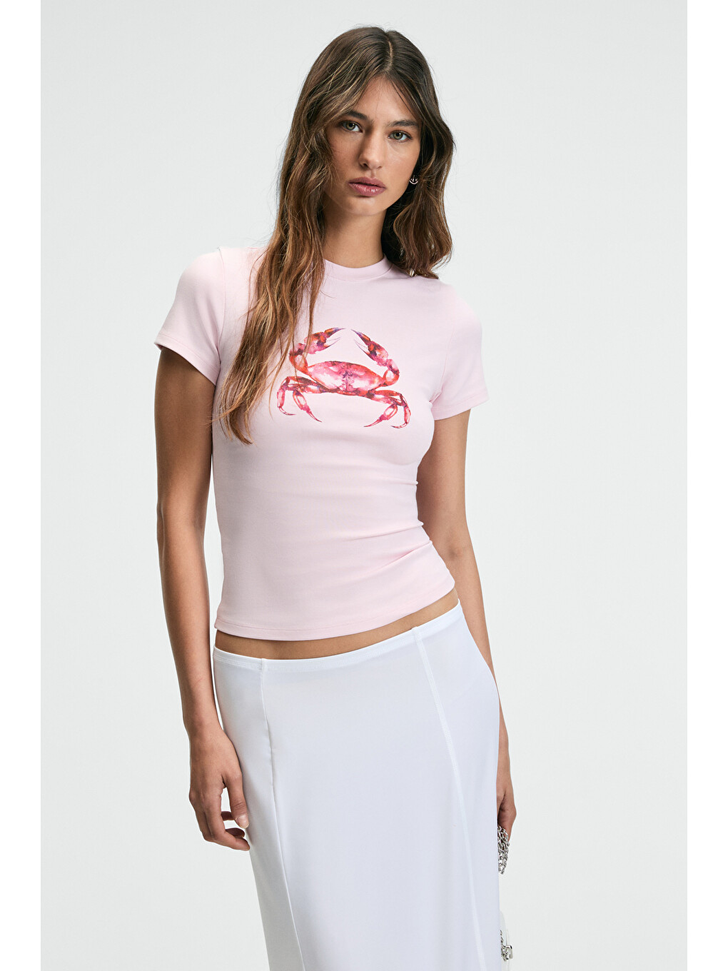 Athea Kadın Bisiklet Yaka Kısa Kollu Önü Baskılı Slim Pembe T-shirt-2